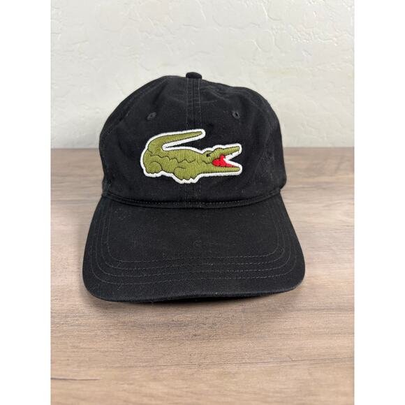 Lacoste Youth Hat Large Logo Black Green One Size EUC - Picture 1 of 5